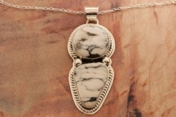 2 1/2" long Genuine White Buffalo Turquoise Sterling Silver Pendant